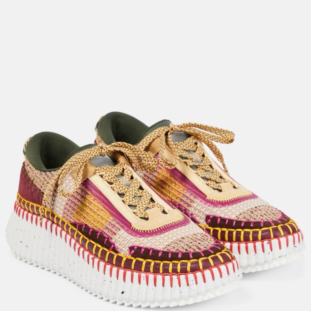 CHLOE NAMA MULTICOLOR COFFEE BROWN WOVEN PLATFORM SNEAKERS IN SIZE 38 EU - Picture 5 of 17